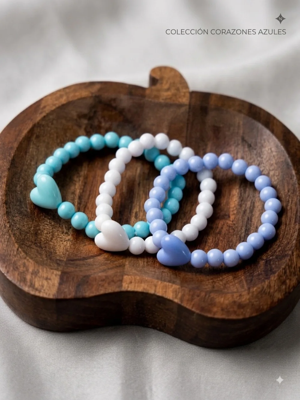 Kids Heart Bead Bracelet Set - Blue, White, Turquoise